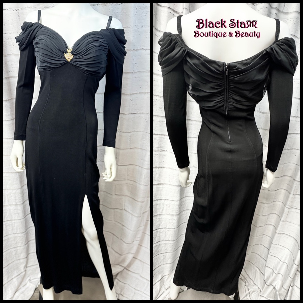 🥂Formal long black shoulderless long sleeve evening gown by Tadashi Shoji. Sz Md